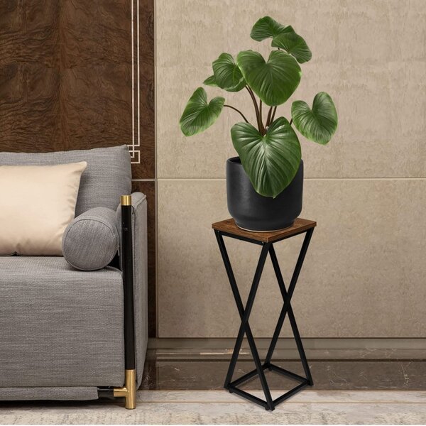 Suport de flori metalic, stil industrial, inaltime 62 cm, placa 24x24 cm
