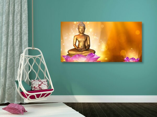 Tablou statuie Buddha pe o floare de lotus