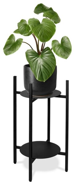 Suport metalic pentru flori, pentru doua ghivece, inaltime totala 70 cm, negru
