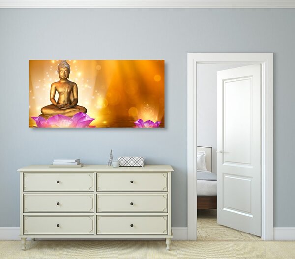Tablou statuie Buddha pe o floare de lotus