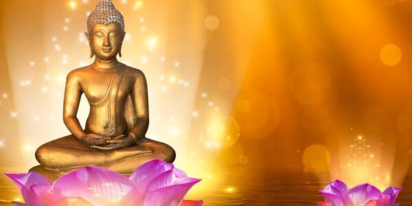 Tablou statuie Buddha pe o floare de lotus