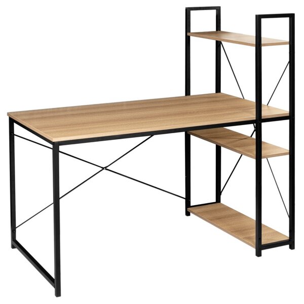 Birou stil industrial, 3 rafturi laterale, blat laminat 120x60x1,5 cm, constructie otel