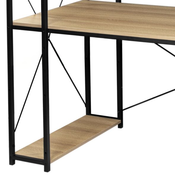Birou stil industrial, 3 rafturi laterale, blat laminat 120x60x1,5 cm, constructie otel