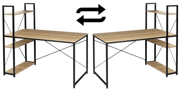 Birou stil industrial, 3 rafturi laterale, blat laminat 120x60x1,5 cm, constructie otel