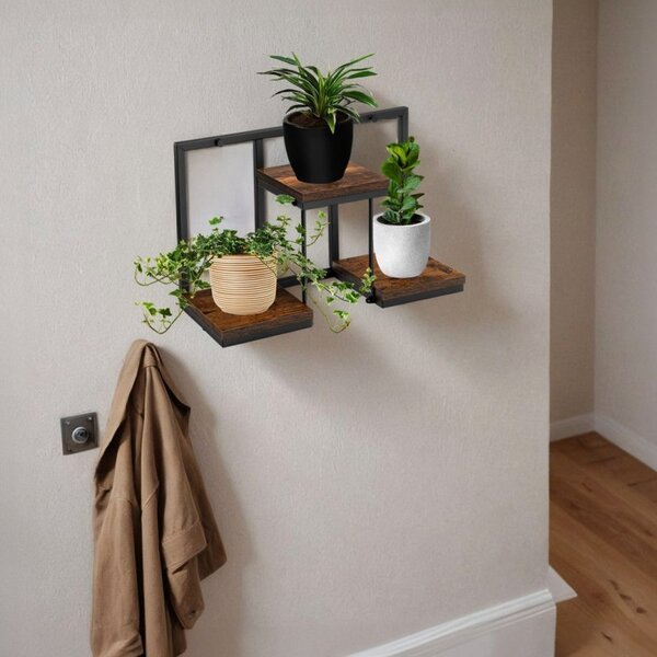 Suport de flori cu 3 polite laminate, raft 17x17 cm, maxim 15 kg, montare perete