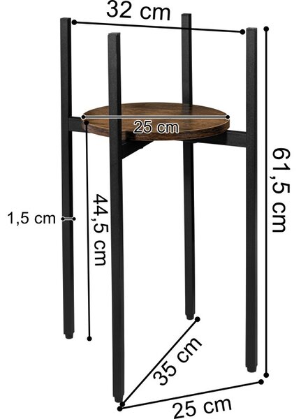 Suport de flori Torre Rustic, design minimalist, cadru otel, raft laminat 25 cm, sustine maxim 20 kg