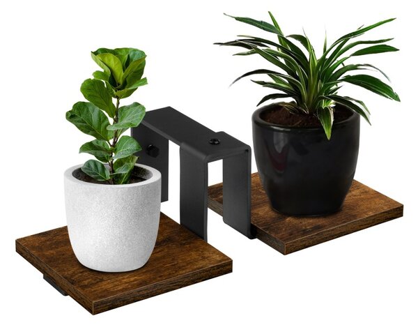 Suport de perete pentru flori, 2 polite, stejar laminat, 16.5 x 41.5 x 19 cm, cadru otel