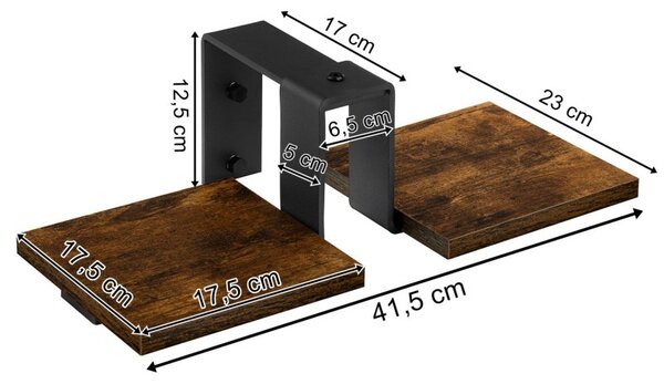 Suport de perete pentru flori, 2 polite, stejar laminat, 16.5 x 41.5 x 19 cm, cadru otel