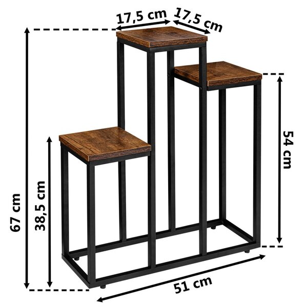 Suport de flori tip coloana, 3 rafturi pentru ghivece, diferite inaltimi, latime 51 cm