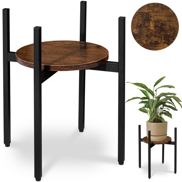 Suport decorativ flori Torre Rustic, design minimalist, raft laminat 25 cm, cadru otel negru mat