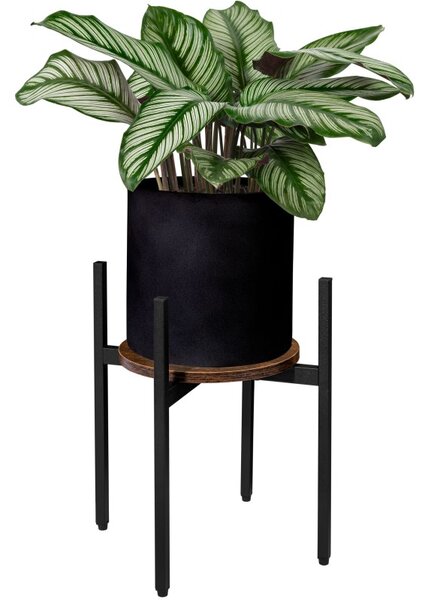 Suport decorativ flori Torre Rustic, design minimalist, raft laminat 25 cm, cadru otel negru mat