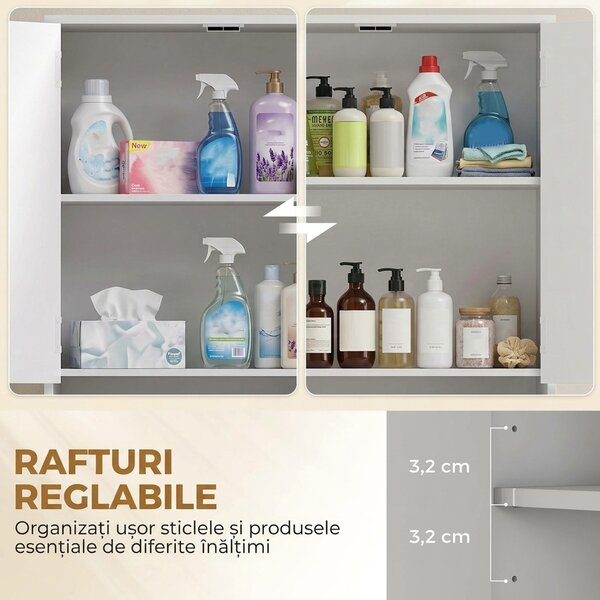 HOMCOM Dulap de Baie Înalt cu Rafturi Reglabile, Alb Lucios | Aosom Romania