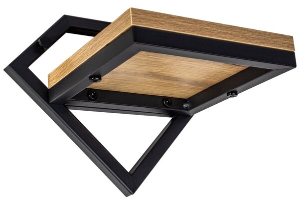 Suport suspendat pentru plante, Doron Craft, raft din lemn, cadru otel, 19x25.5x18.5 cm