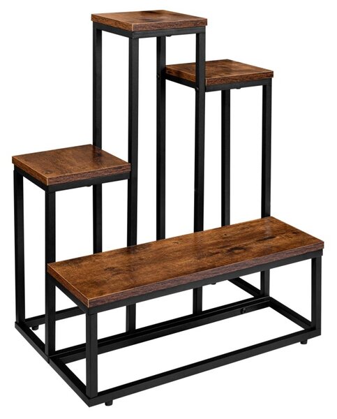 Suport de flori rustic, diferite rafturi pentru ghivece, latime 51 cm, constructie otel