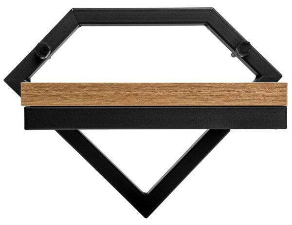 Suport suspendat pentru plante, Doron Craft, raft din lemn, cadru otel, 19x25.5x18.5 cm
