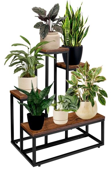 Suport de flori rustic, diferite rafturi pentru ghivece, latime 51 cm, constructie otel