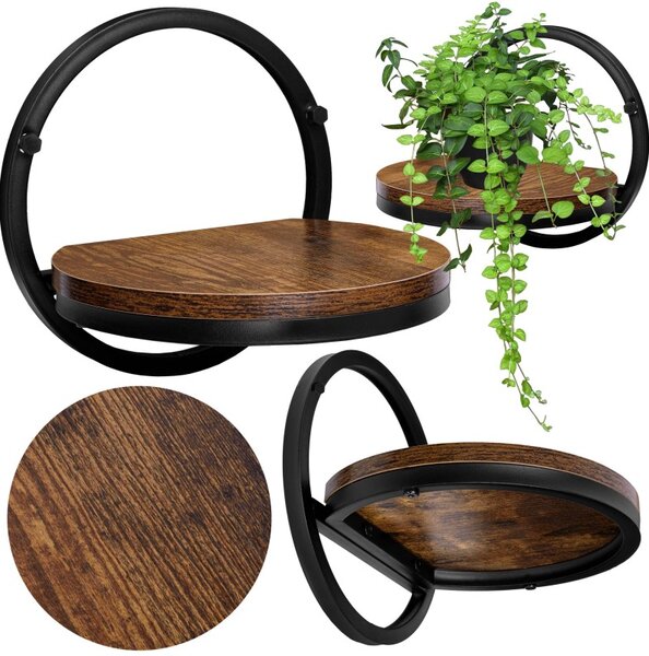 Suport suspendat pentru flori, Ebro Rustic, sustine maxim 5 kg, raft 26 cm, placa laminata, cadru otel