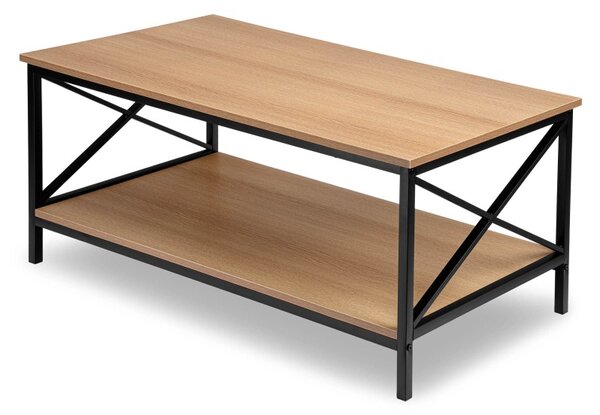 Masuta de cafea HERNING MODERN, raft inferior, blaturi din stejar, 100x44x55 cm, cadru otel