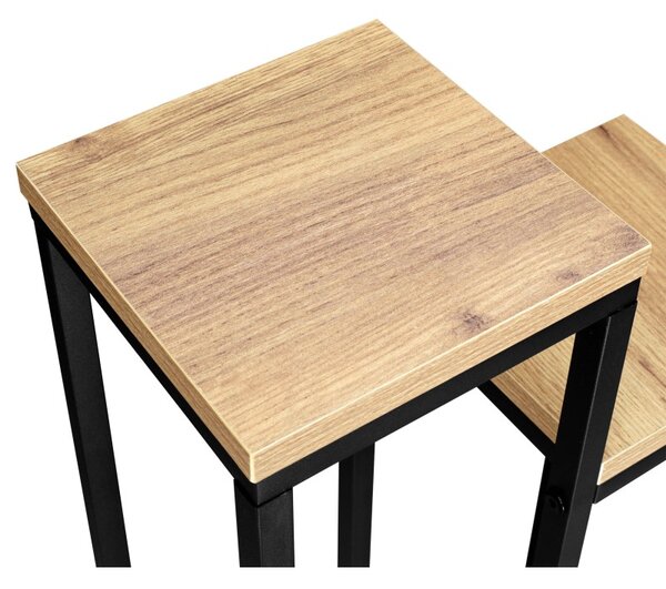 Suport de flori pentru podea, 3 polite din MDF, constructie otel, placa 1.5 cm, inaltime 57 cm, negru/natur