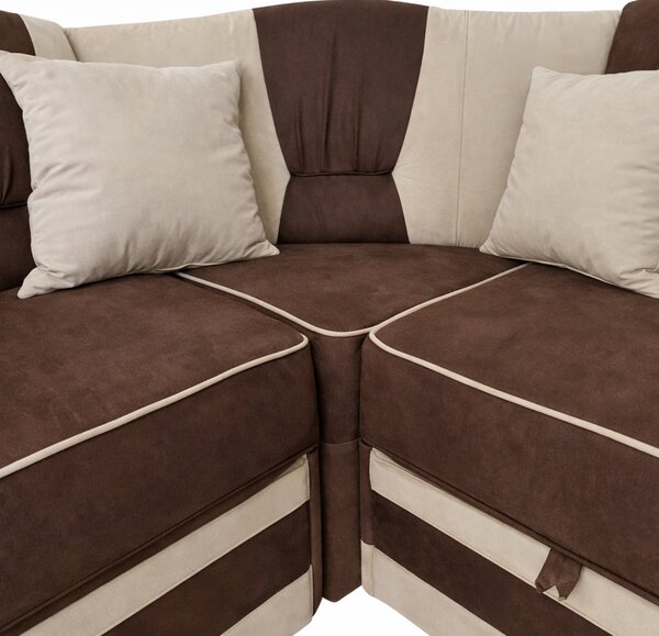 Coltar VALAHIA extensibil, lada de depozitare, stofa crem cu maro, 270x220x90 Maro + Crem