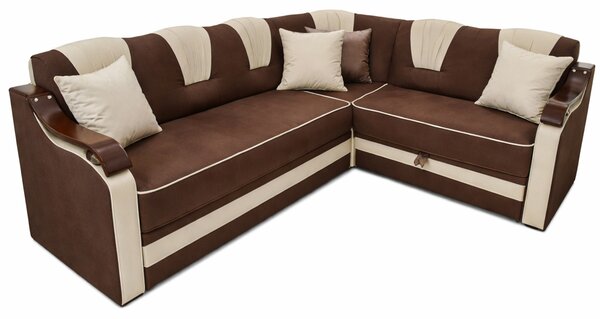 Coltar VALAHIA extensibil, lada de depozitare, stofa crem cu maro, 270x220x90 Maro + Crem