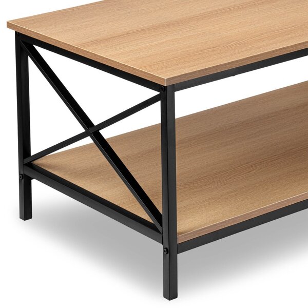 Masuta de cafea HERNING MODERN, raft inferior, blaturi din stejar, 100x44x55 cm, cadru otel