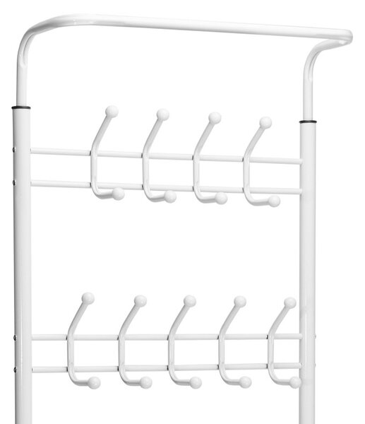 Cuier hol, depozitare haine si incaltaminte, 18 carlige, 3 rafturi, inaltime 190 cm, latime 66 cm, otel alb