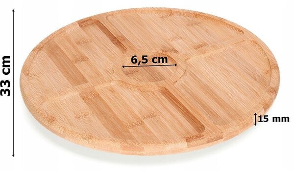 Platou rotativ servire, diametru 33 cm, 5 sectiuni gustari, 1 sectiune sos, bambus