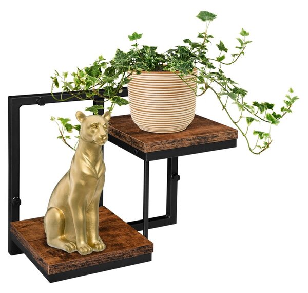 Suport de flori suspendat, 2 polite in stil rustic, stejar invechit, 28 x 32.5 cm