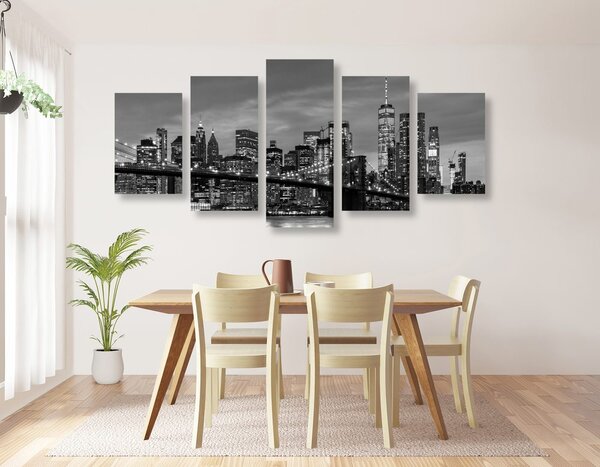 Tablou 5-piese pod fermecător din Brooklyn în design alb-negru