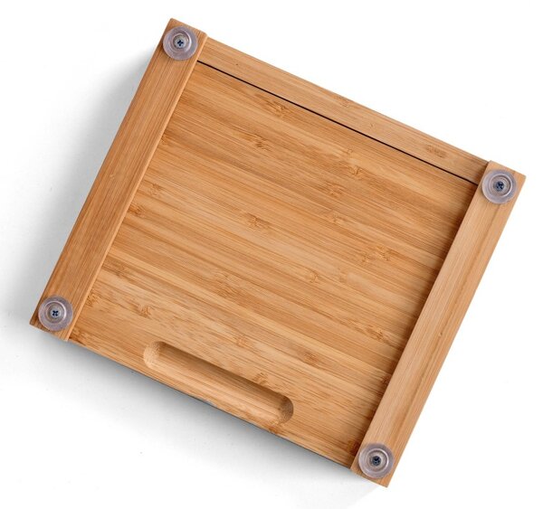 Platou servire branzeturi, 4 ustensile din inox, lemn de bambus, 22x19x4,5 cm