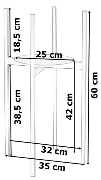 Suport de flori in picioare, cadru metalic, inaltime 60 cm, baza 25 cm, negru