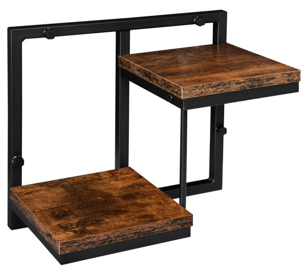 Suport de flori suspendat, 2 polite in stil rustic, stejar invechit, 28 x 32.5 cm