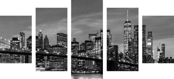 Tablou 5-piese pod fermecător din Brooklyn în design alb-negru