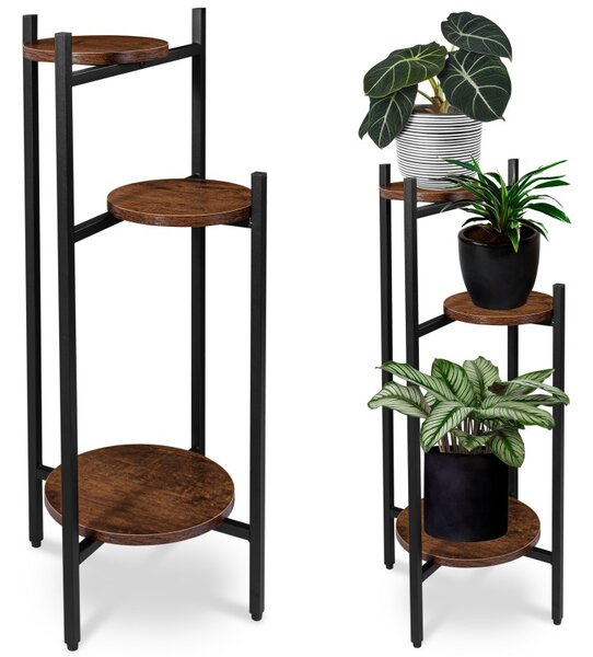 Suport flori Tretorri Rustic, 3 etajere rotunde, inaltime totala 80,5 cm, maxim 15 kg