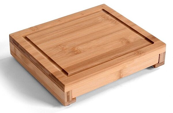Platou servire branzeturi, 4 ustensile din inox, lemn de bambus, 22x19x4,5 cm