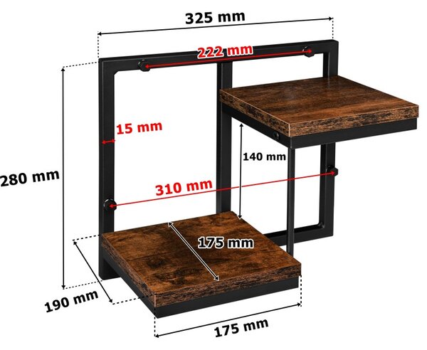 Suport de flori suspendat, 2 polite in stil rustic, stejar invechit, 28 x 32.5 cm