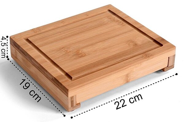Platou servire branzeturi, 4 ustensile din inox, lemn de bambus, 22x19x4,5 cm