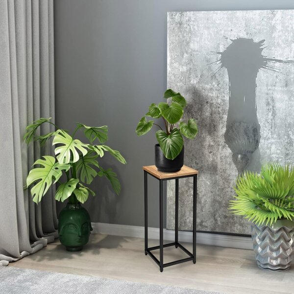 Suport decorativ plante tip coloana, constructie otel, raft laminat, inaltime totala 63 cm