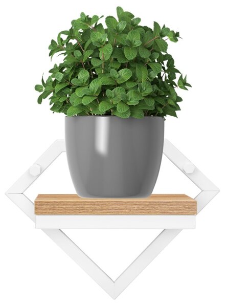Polita de perete pentru flori sau obiecte decorative, Doron White, raft laminat din lemn, cadru otel alb