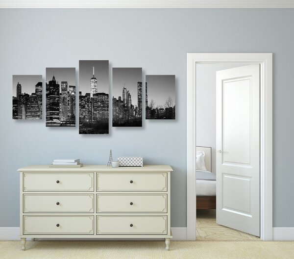 Tablou 5-piese centrul New York-ului în design alb-negru