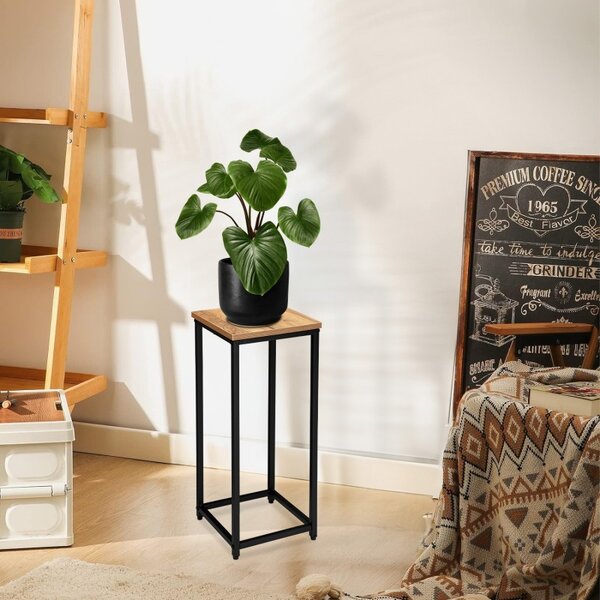 Suport decorativ plante tip coloana, constructie otel, raft laminat, inaltime totala 63 cm