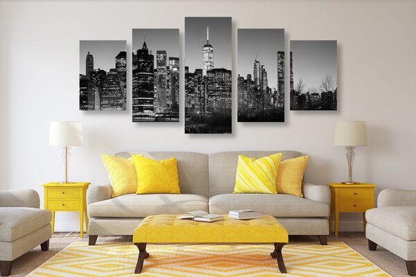 Tablou 5-piese centrul New York-ului în design alb-negru