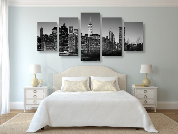Tablou 5-piese centrul New York-ului în design alb-negru