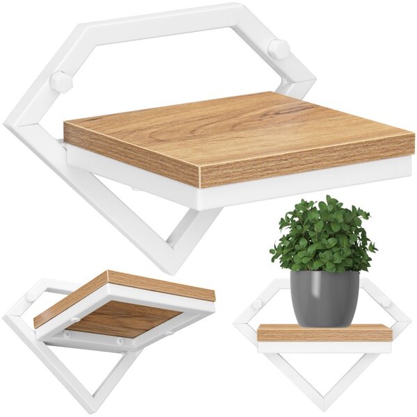 Polita de perete pentru flori sau obiecte decorative, Doron White, raft laminat din lemn, cadru otel alb