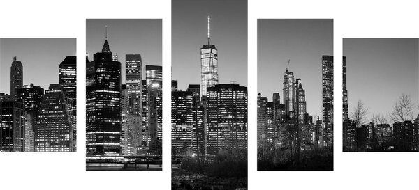 Tablou 5-piese centrul New York-ului în design alb-negru