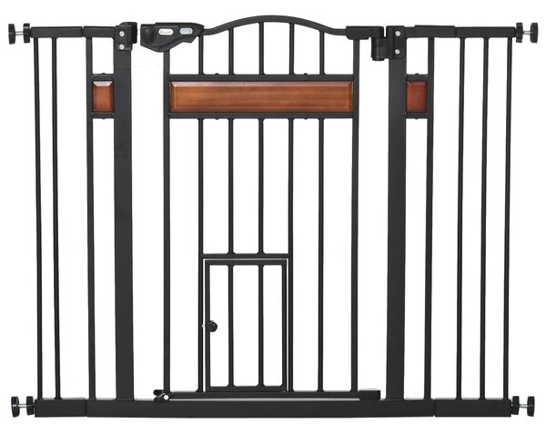 PawHut Poartă de Siguranță pentru Câini cu Închidere Automată 74-105x76.2 cm Neagră | Aosom Romania