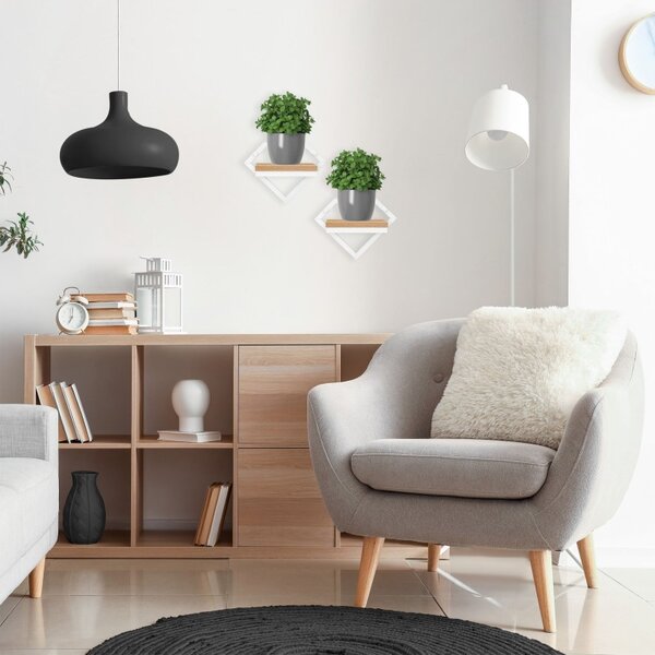 Polita de perete pentru flori sau obiecte decorative, Doron White, raft laminat din lemn, cadru otel alb