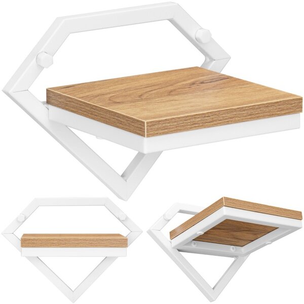 Polita de perete pentru flori sau obiecte decorative, Doron White, raft laminat din lemn, cadru otel alb