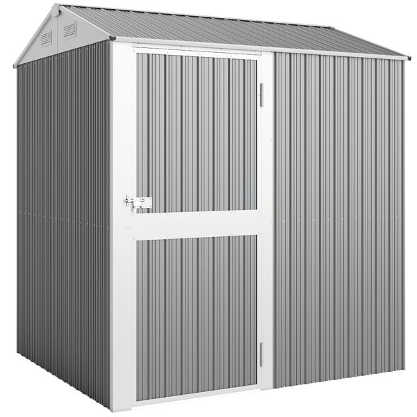 Outsunny Depozit de Grădină Înalt de 3.51m² din Oțel Galvanizat cu Guri de Ventilație, Căsuță de Grădină cu Ușă Blocabilă, Acoperiș Înclinat, Mănuși, Depozit pentru Unelte, 209x177x236 cm, Argintiu Gri | Aosom Romania